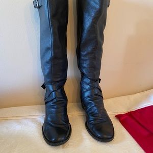 Black leather tall boots